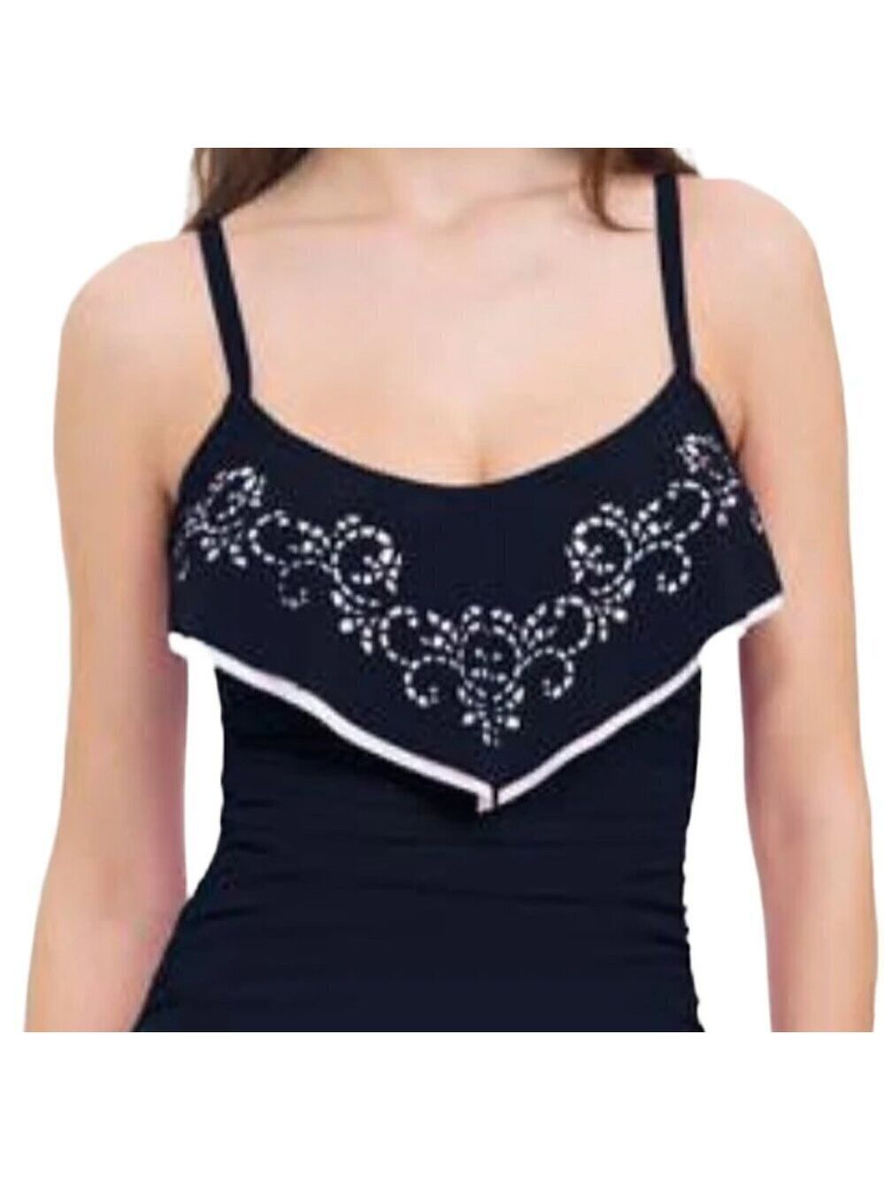 Gottex Profile NWT Black Ruffle Tankini Top Size 32D